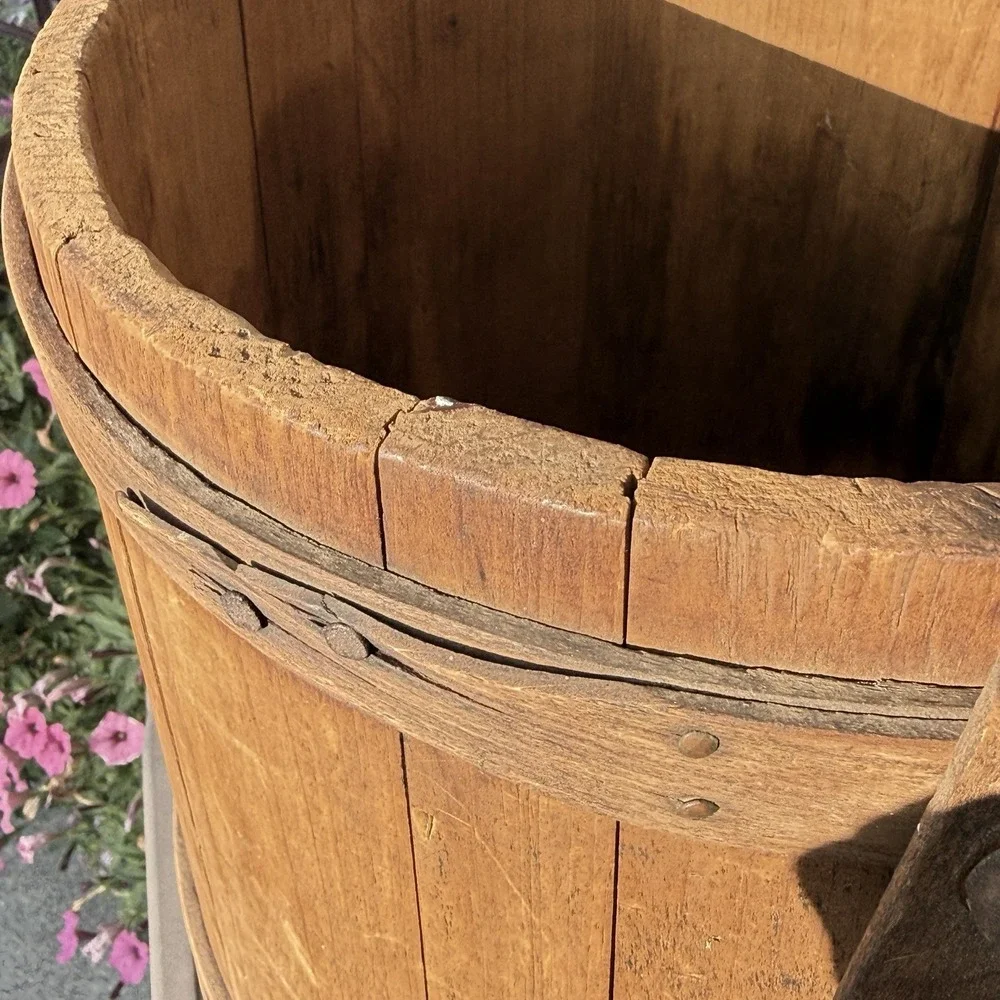 Antique Wooden Firkin Rustic Sugar Bucket Pail with handle  10